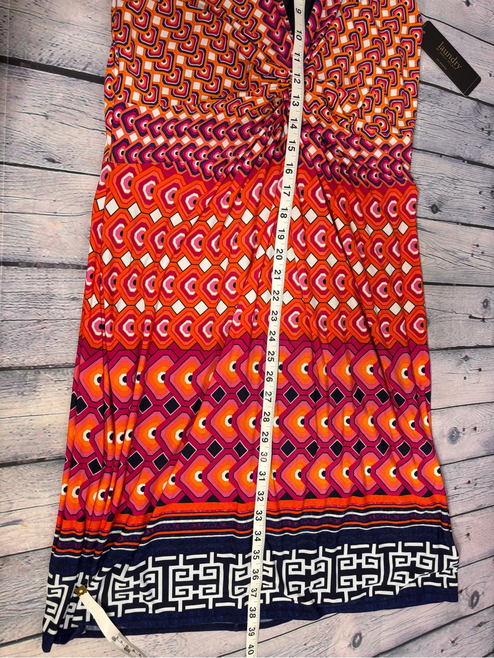 NWT Laundry by Shelli Segal Vibrant Orange Navy Sleeveless Geo Party Dress 10 - Picture 13 of 13